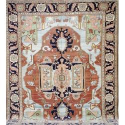 Heriz Rug, Post 1950, Shaded blue ground with herati field centering a shaped medallion enclo...