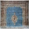 Image 1 : Kerman Rug, Post 1950, Pastel blue ground centering a pulled medallion on rose-green ground w...