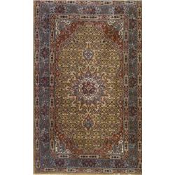 Tabriz Rug, Post 1950, Gold ground with millefleur field centering a star medallion on blue-b...