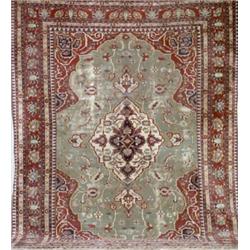 Heriz Rug, Circa 1950, Green ground with herati field centering a lobed medallion on beige-bl...