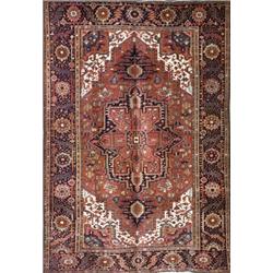 Heriz Rug, Post 1950, Red ground with herati field centering a star medallion on blue-red gro...