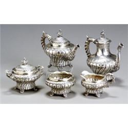 Gorham Sterling Five-Piece Coffee and Tea Service, Providence, Dated 1885, Consisting of a co...