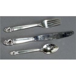 International Sterling Flat Table Service, Meriden, CT, Royal Danish Pattern, Introduced 1939...