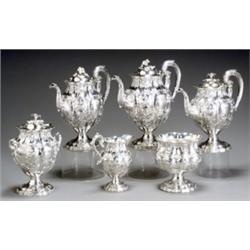 American Silver Six-Piece Coffee and Tea Service, Thomas Fletcher, Philadelphia, Circa 1813-185...