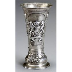 French Baroque Style Silver Vase, Strasburg, Circa 1763, Solder repair to base., Height: 9-...