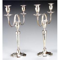 Pair of Sheffield Plate Two-Light Candelabra, Early 19th Century, Height: 15-1/8 in (38.4 cm)...