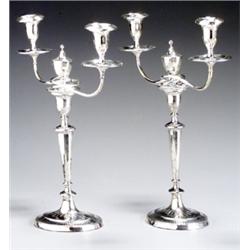 Pair of Sheffield Plate Two-Light Convertible Candelabra, First Quarter 19th Century, Some mi...