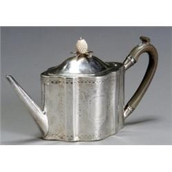 George III Silver Teapot, Frances Purton, London, 1787, With bright-cut decoration. Marked on...