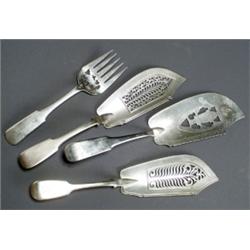 Three George IV Silver Fish Knives and a Victorian Fork, The first, maker's mark W?, London, 18...