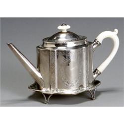 George III Silver Teapot and Trivet, London, 1786; The Teapot by Robert Hennell, The Trivet, po...