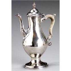 George III Silver Coffee Pot, John Kidder, London, 1784, Having a leafage-cast spout and urn...