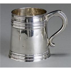 William III Silver Mug, John Bodington, London, 1698, Having a reeded strap and foot and bead...