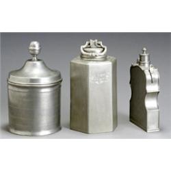 Three Continental Flasks (Schraubflasche), German or Dutch, 18th-19th Century, The first, hex...