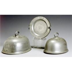 Nest of Three Victorian Pewter Meat Covers and Three Warming Dishes, Last Half 19th Century,...