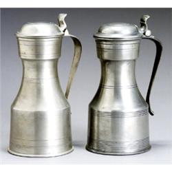 Two Scottish Pewter 'Tappit Hen' Tankards, 18th-19th Century, The first with overstruck maker...