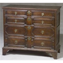 William & Mary Oak Chest of Drawers, Circa 1690-1700, Brasses replaced; some repairs to appli...