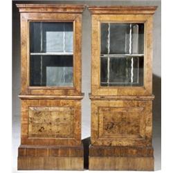 Pair of Queen Anne Style Walnut Side Cabinets, Last Half 19th Century, Each upper section wit...