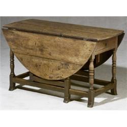 George II-III Oak Drop-Leaf Gate-Leg Table, Mid-18th Century, Top with separating cracks; som...