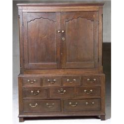 George III Oak Cabinet-on-Chest, Circa 1770, Lacking shelves., Height: 68-3/4 in (174.6 cm)...