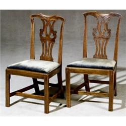 Pair of George III Elmwood Side Chairs, Last Quarter 18th Century, Some legs repaired where t...