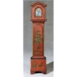 Queen Anne Style Scarlet Japanned Diminutive Tall Case Clock, First Half 20th Century, Having...