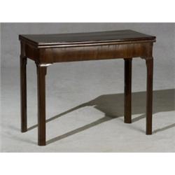 George III Mahogany Fold-Top Games Table, Circa 1780-1790, The interior with gilt-tooled yell...