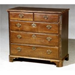 George III Mahogany Chest of Drawers, Circa 1770-1780, Top cracked with some repaired deep sc...