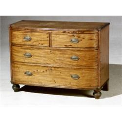 Regency Mahogany Bow-Front Chest of Drawers, Early 19th Century, Top with water stains; some...