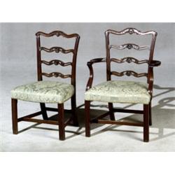 Set of Seven George III Style Mahogany Ladder-Back Dining Chairs, Last Half 20th Century, Con...