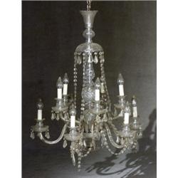 George III Style Cut Glass Ten-Light Chandelier, Early 20th Century, Some losses to prisms....