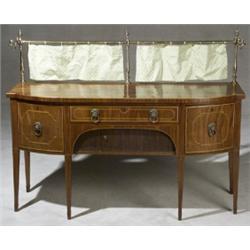 George III Brass Mounted Inlaid Mahogany Sideboard, Circa 1800, Brass rail probably added; mi...