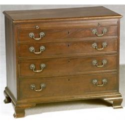 George III Mahogany Bachelor's Chest of Drawers, Circa 1770, Some losses and repairs to cockb...