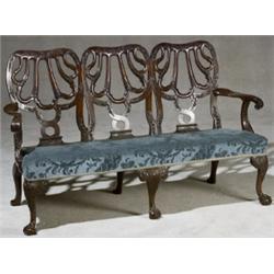 George III Style Mahogany Triple Chair-Back Settee, In The Manner of Giles Grendey, 19th Centur...