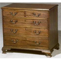 George III Mahogany Chest of Drawers, Circa 1770, Top cracked; repairs to rear left leg., H...