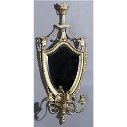 George III Style Gilt Gessoed Three-Light Girandole Mirror, Late 19th Century, Losses and ove...