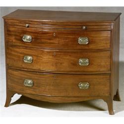 George III Mahogany Bow-Front Bachelor's Chest of Drawers, Circa 1790-1800, Top with repaired...