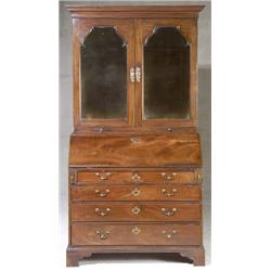 George III Mahogany Bureau Bookcase, Circa 1760-1770, The upper section with two shelves abov...