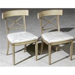 Pair of George III Style Parcel Gilt and Cream Painted White Leather Upholstered Side Chairs, C...