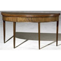 George III Mahogany Demilune Fold-Top Breakfast Table, Late 18th Century, Cracks to veneer....