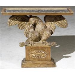 George III Style Stripped Pine and Walnut Gray Marble Top 'Eagle' Pier Table, Composed of 19th...