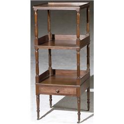 Regency Mahogany Three-Tier What-Not, Early 19th Century, Two upper shelves with repaired cra...