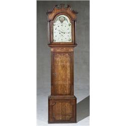 George IV Inlaid Mahogany and Oak Tall Case Clock, Circa 1820, The painted sheet iron dial si...