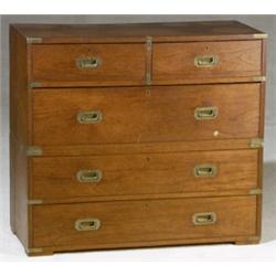 Victorian Brass Mounted Walnut Two-Part Campaign Chest of Drawers, Late 19th Century, One sid...