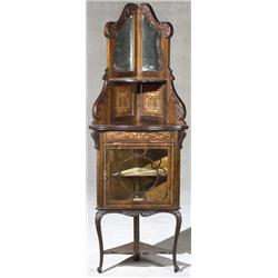 Edwardian Marquetry Rosewood Corner EtagFre-Cabinet, Early 20th Century, Height: 72-3/4 in (1...