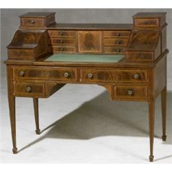 Edwardian Satinwood Crossbanded and Inlaid Mahogany Carlton House Desk, Early 20th Century, S...