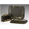 Image 1 : Two Victorian Gilt Decorated Black Lacquer Papier-MGchT Trays and a Stationery Stand, Third Qua...