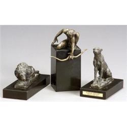 Dalton S. King (American 20th Century), Two Bronze Figures of Animals and a Figure of a Hunter...