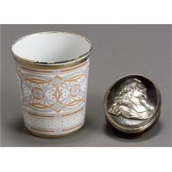 Russian Enameled Coronation Cup and a Silver Mounted Tortoiseshell Snuff Box, The cup, dated 18...