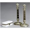 Image 1 : Pair of Austrian Neoclassical Style Patinated Brass and Ormolu Candlesticks and a French Opalesce...