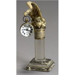 French Ormolu and Glass 'Eagle and Orb' Desk Clock, Early 20th Century, Hairline crack to ena...